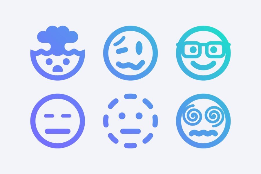 6 face emojis with different expressions