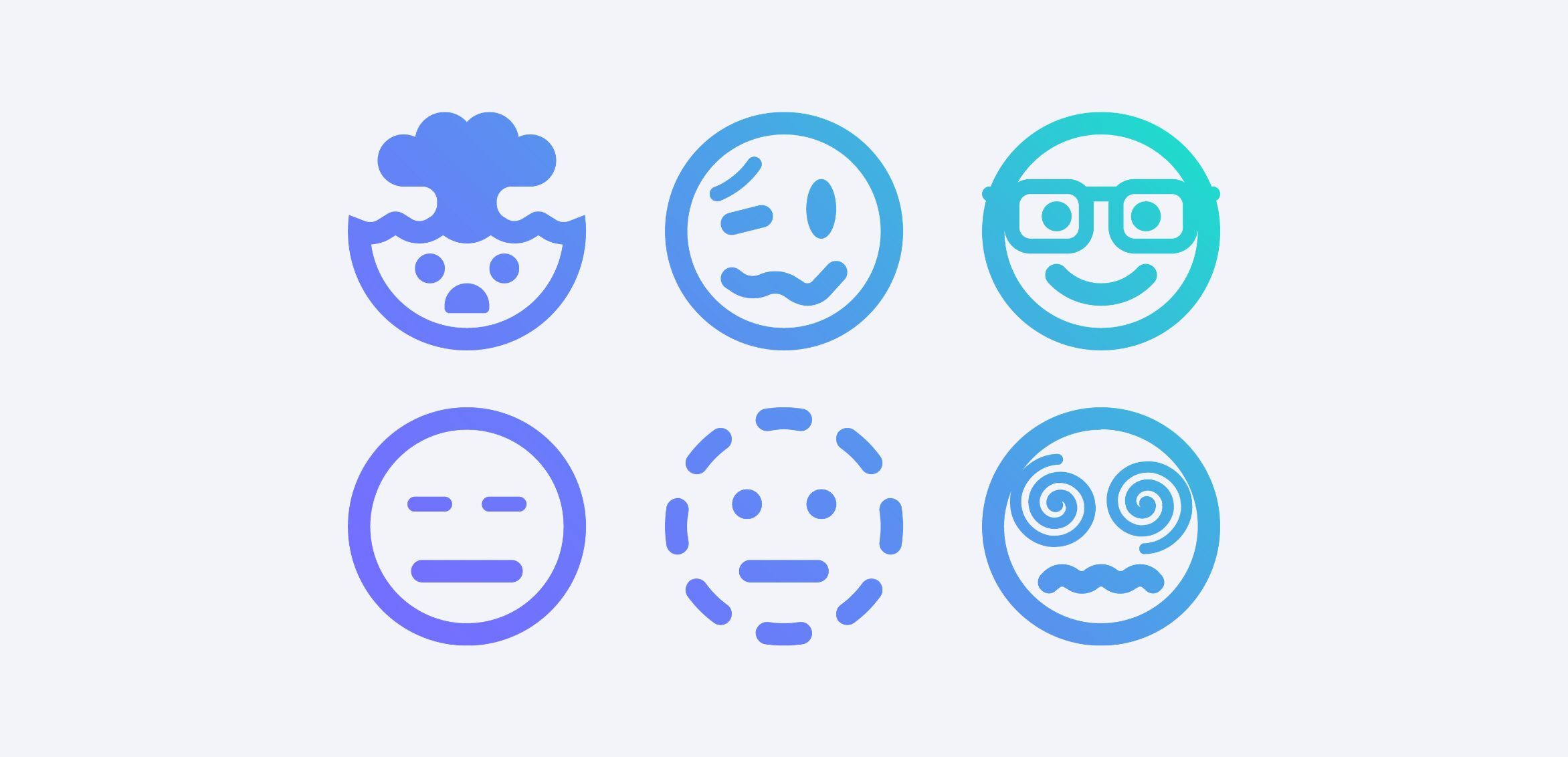 6 face emojis with different expressions