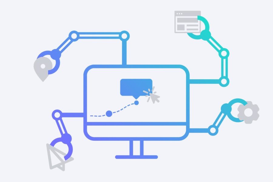 Graphic of a robot automatically creating product demos